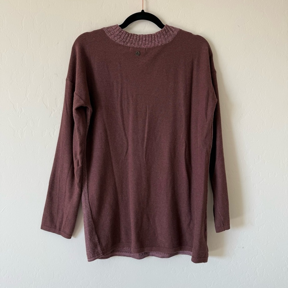 Prana Cedros Cocoa Contrasting Long Sleeve V Neck Knit Lightweight Sweater Small - Picture 8 of 9